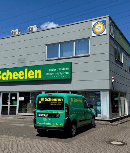 Hermann Scheelen GmbH Fachbetrieb in Duisburg – Außenansicht der Filiale mit Firmenfahrzeug.