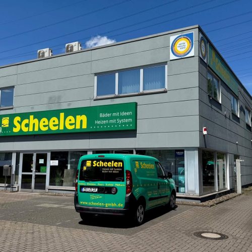 Hermann Scheelen GmbH Fachbetrieb in Duisburg – Außenansicht der Filiale mit Firmenfahrzeug.