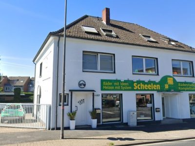 Hermann Scheelen GmbH Moers – Außenansicht der Filiale und Fachbetrieb für Sanitär und Heizung.